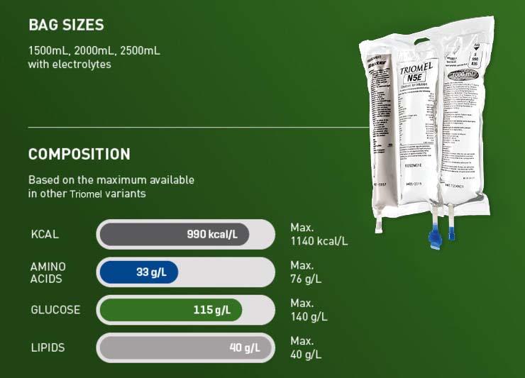 Triomel bag with product information
